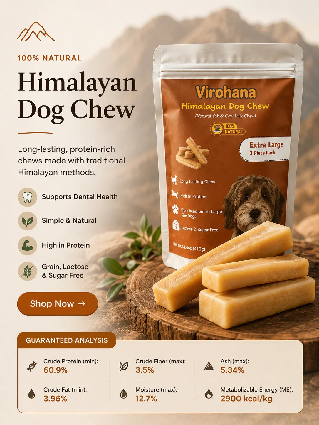 Virohana Himalayan Dog Chew natural yak and cow milk dog chew long lasting protein rich Himalayan dog treat