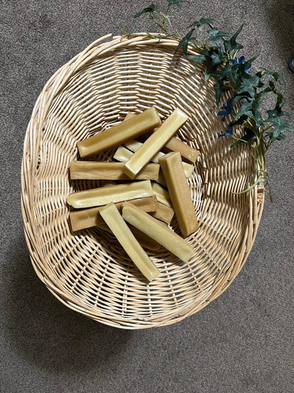 Wicker basket with 
dog chew